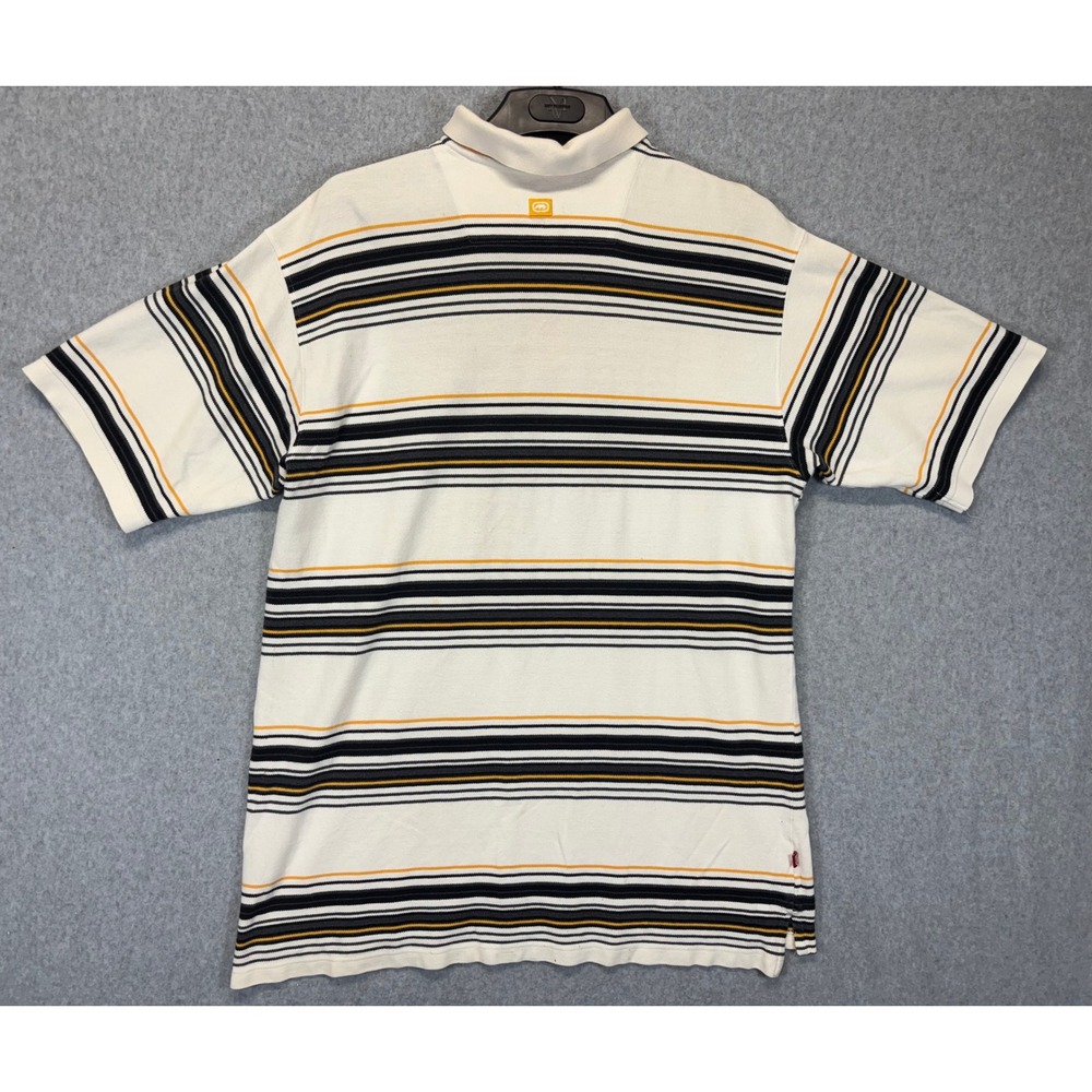 Ecko Unltd Mens 2XL Striped Polo Shirt White Black Orange Rhino Logo Streetwear - Picture 2 of 11